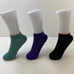Womens Ankle Socks Set 3 Smiley Face "Amor" Design Solid Green Purple Black